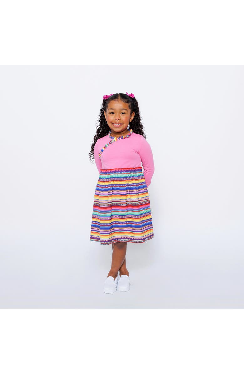 Mixed Up Clothing Girls Long Sleeve Ruffle Trim Dress, Main, color, Pink Multicolor Stripe