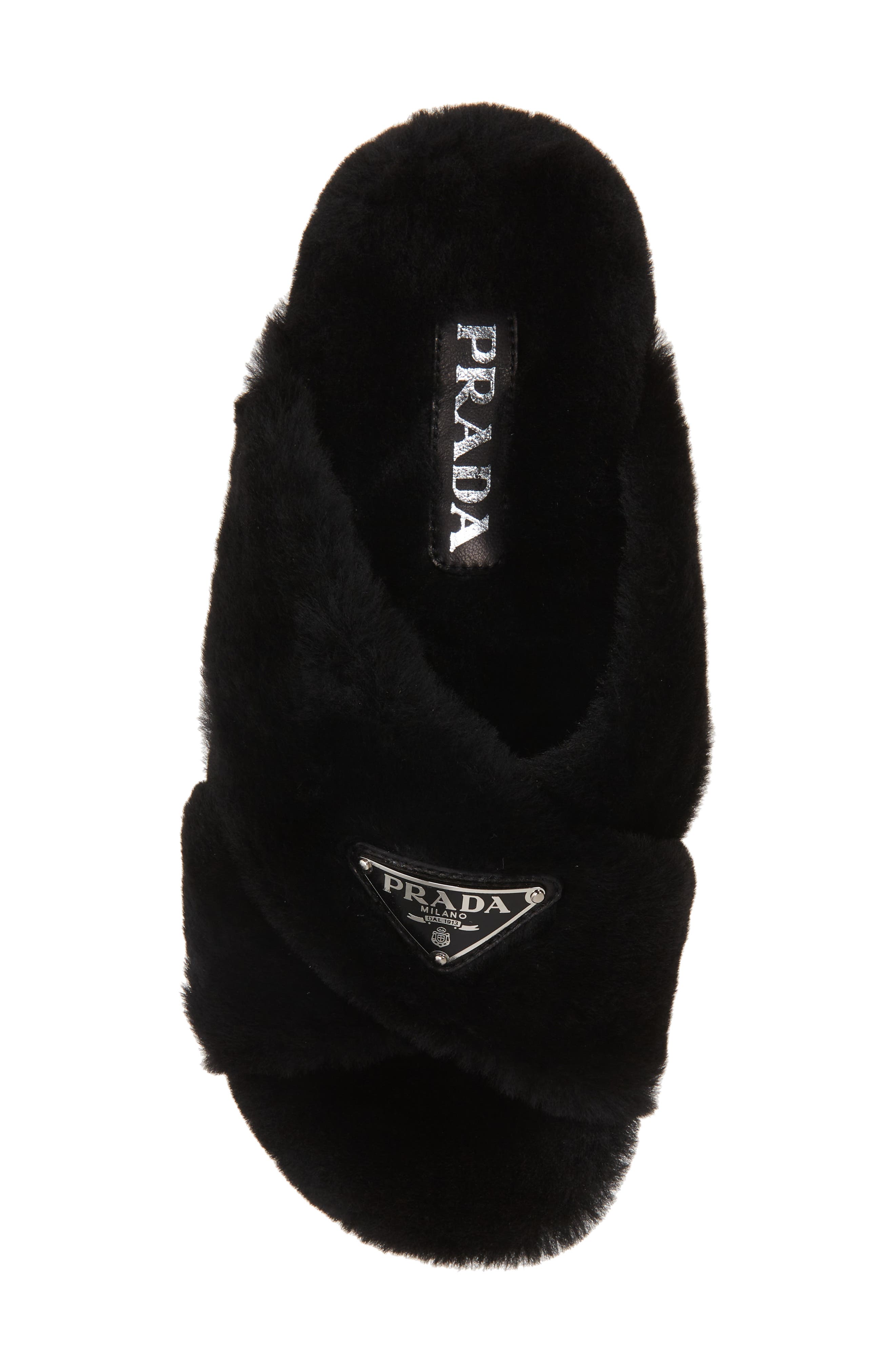 Prada Fussbett Fluffy Genuine Shearling Slide Sandal, Alternate, color, 