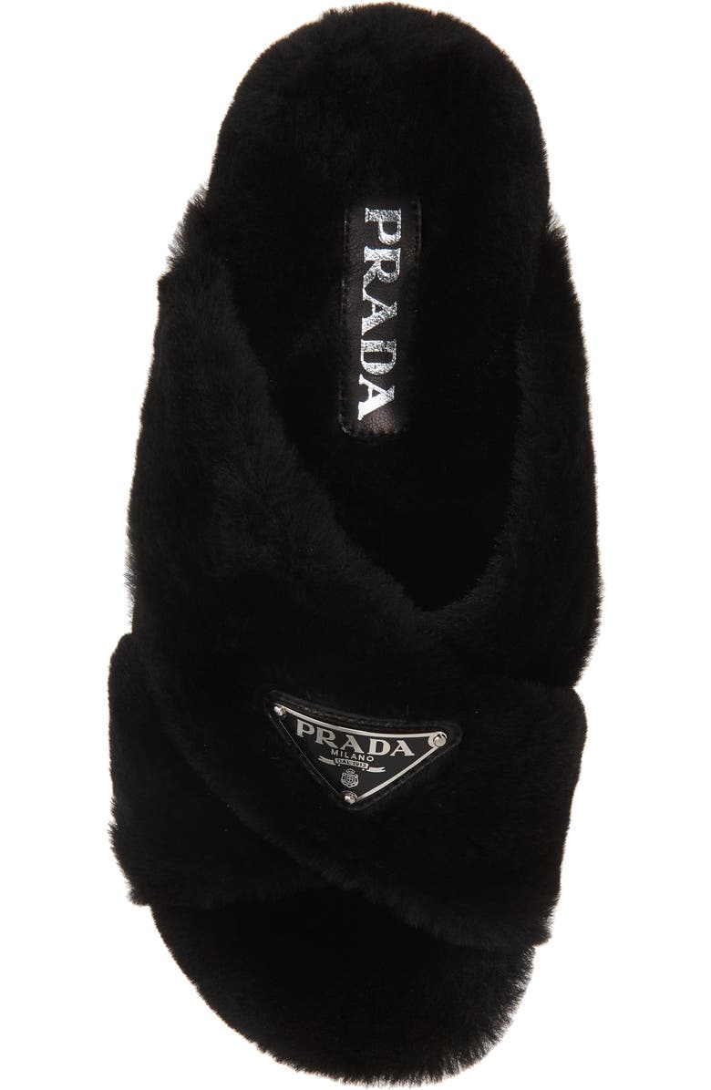 Prada Fussbett Fluffy Genuine Shearling Slide Sandal, Alternate, color,