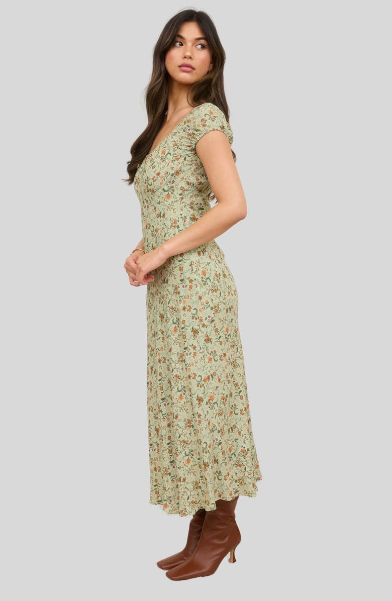 Blu Pepper Cap Sleeve Midi Dress, Alternate, color, Olive Multi