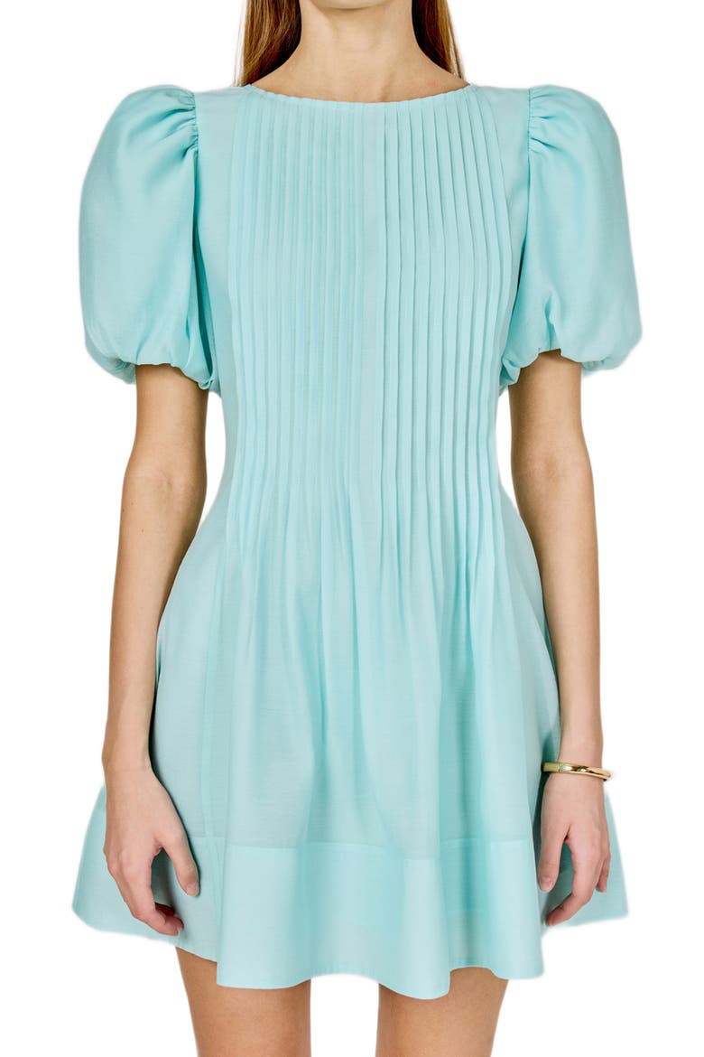 Puff Sleeve Minidress, Alternate, color, AQUA