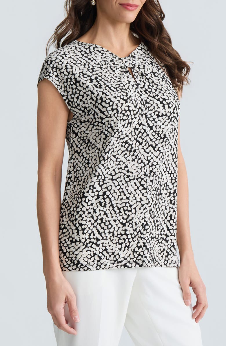 KASPER Dot Print Scrunch Neck Knit Top, Alternate, color, 