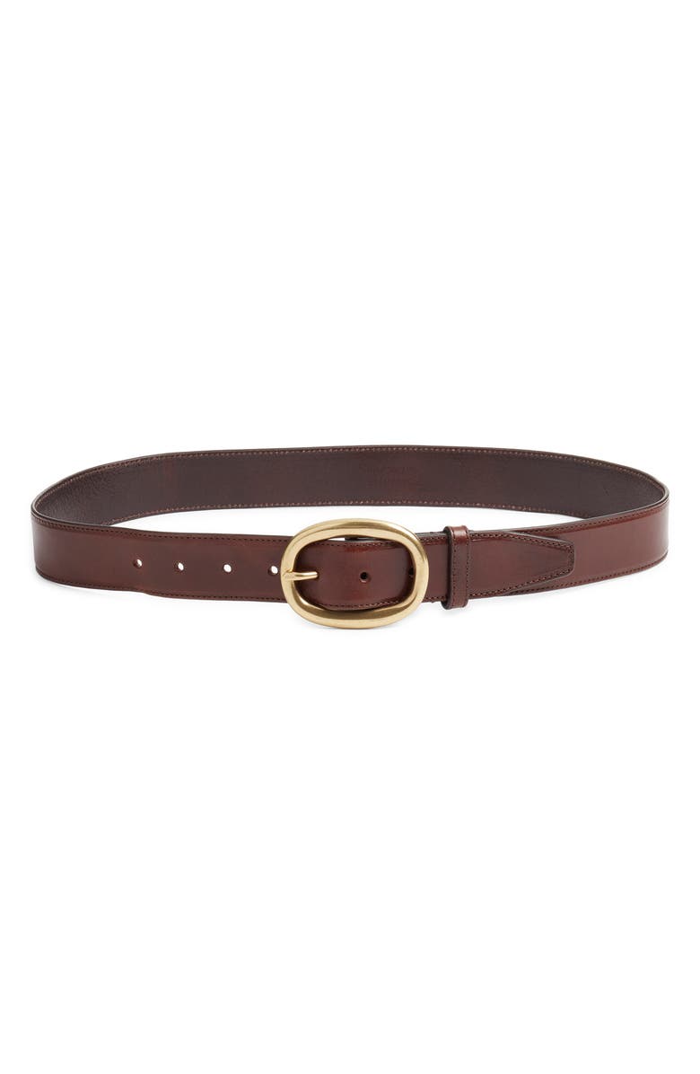 FRAME Oval Buckle Leather Belt, Main, color, Dark Brown