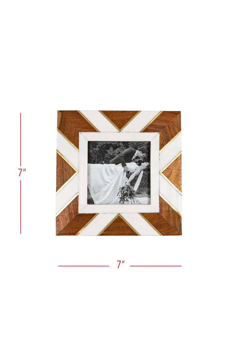 4x6 Inch Pieced Geometric Picture Frame Acacia Wood, MDF, Resin, & Glass, Alternate, color, Brown