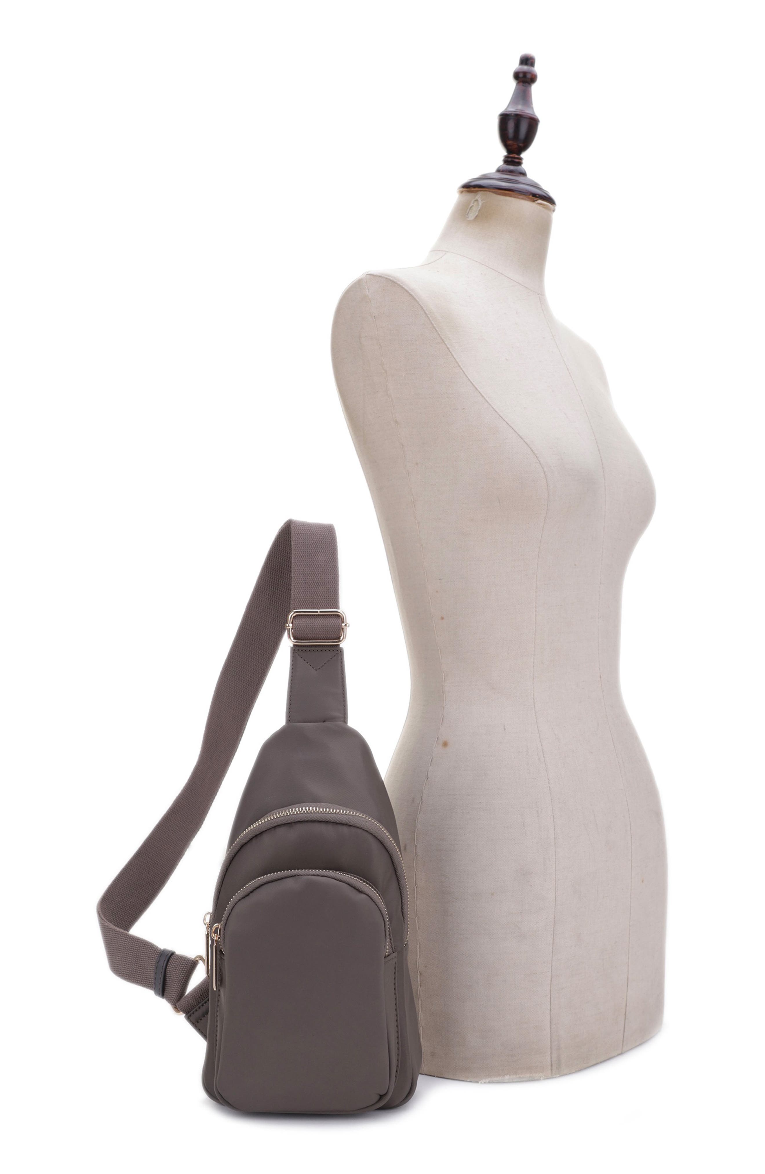 Logan Nylon & Vegan Leather Sling Bag, Alternate, color, MUSHROOM