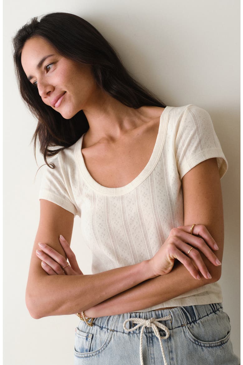 Lexi Pointelle Scoop Neck T-Shirt, Alternate, color, ANTIQUE WHITE