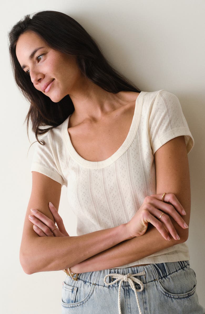 Marine Layer Lexi Pointelle Scoop Neck T-Shirt, Alternate, color, Antique White