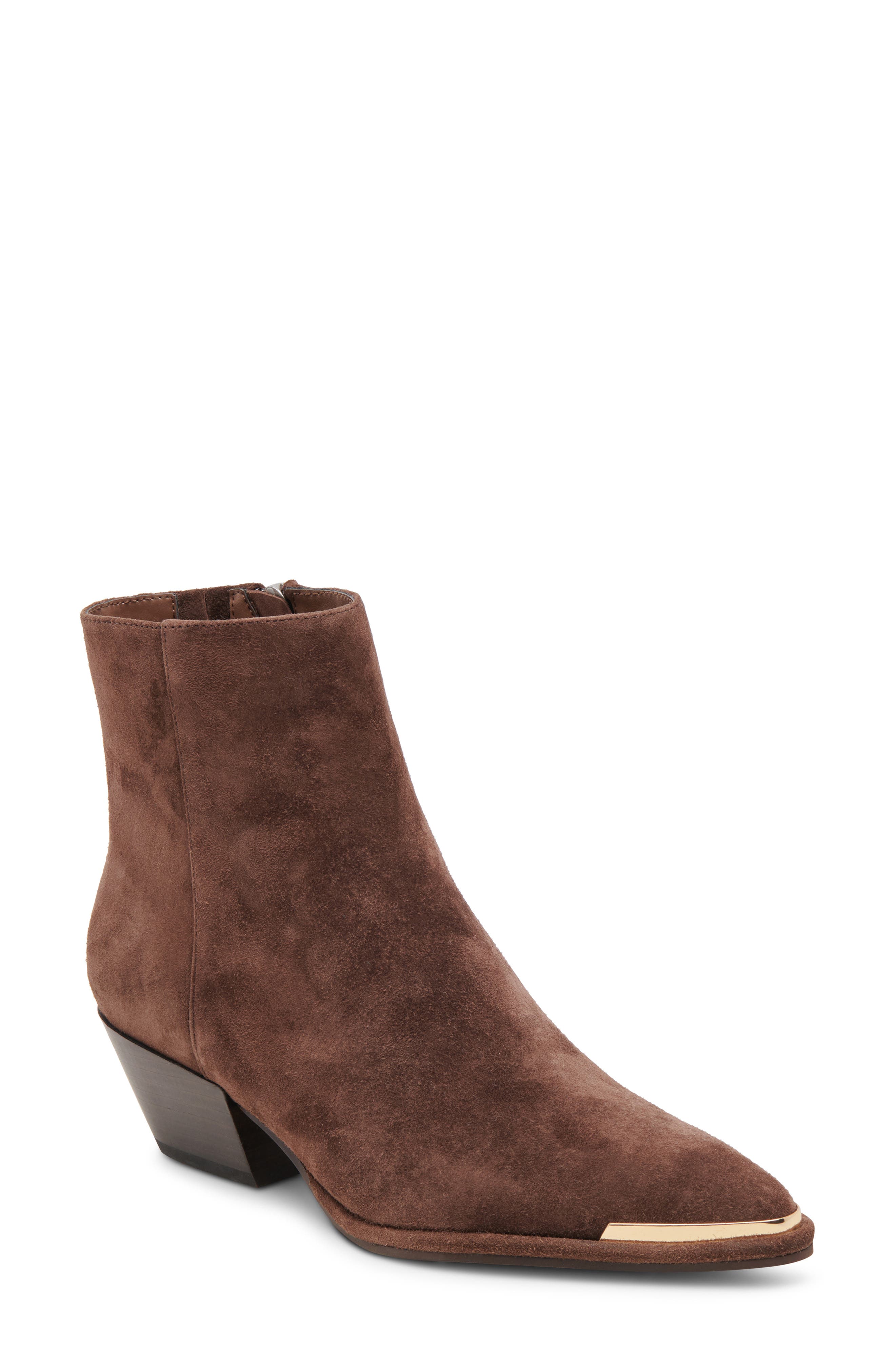 Nonah Pointed Toe Bootie, Main, color, DARK BROWN SUEDE
