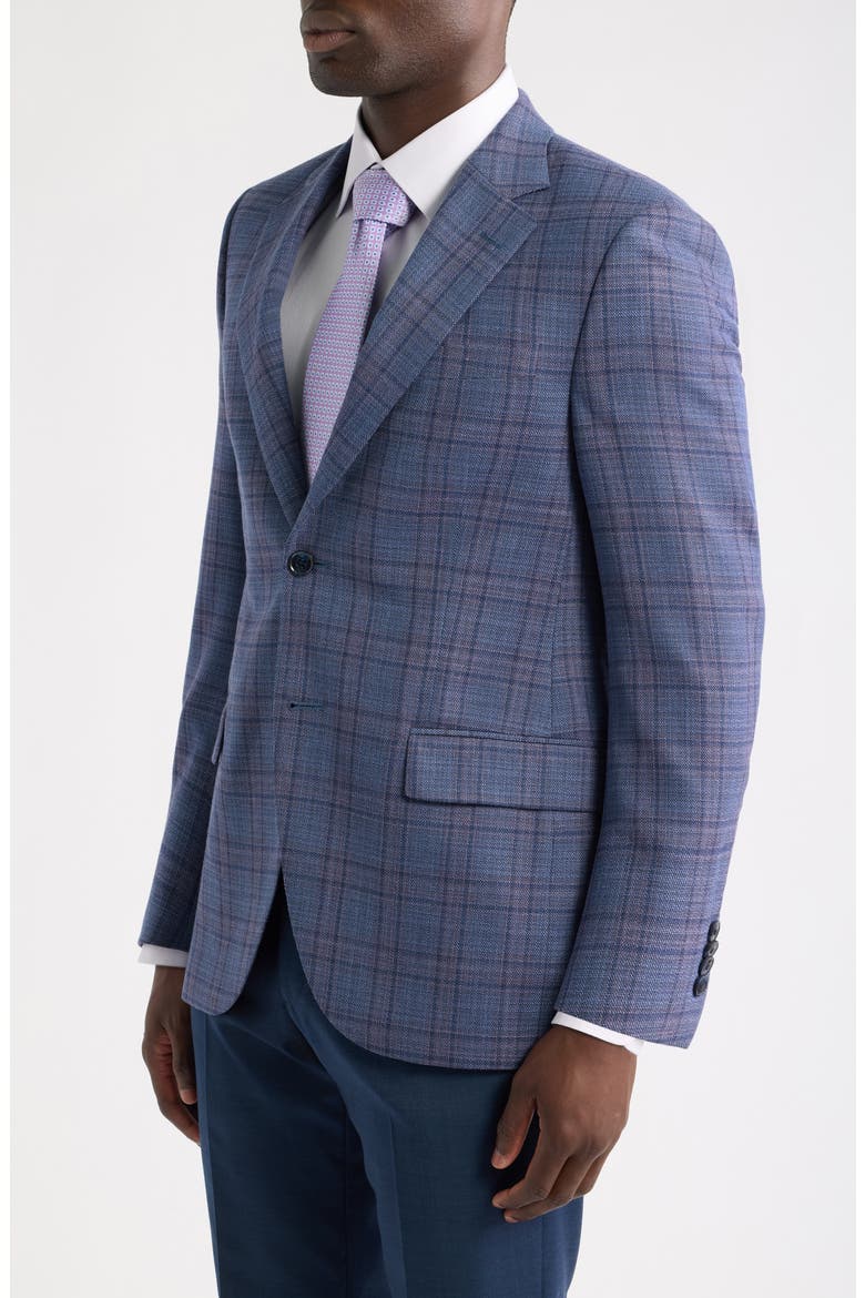 Flynn Classic Fit Medium Blue Plaid Slub Wool Sport Coat, Alternate, color, MEDIUM BLUE