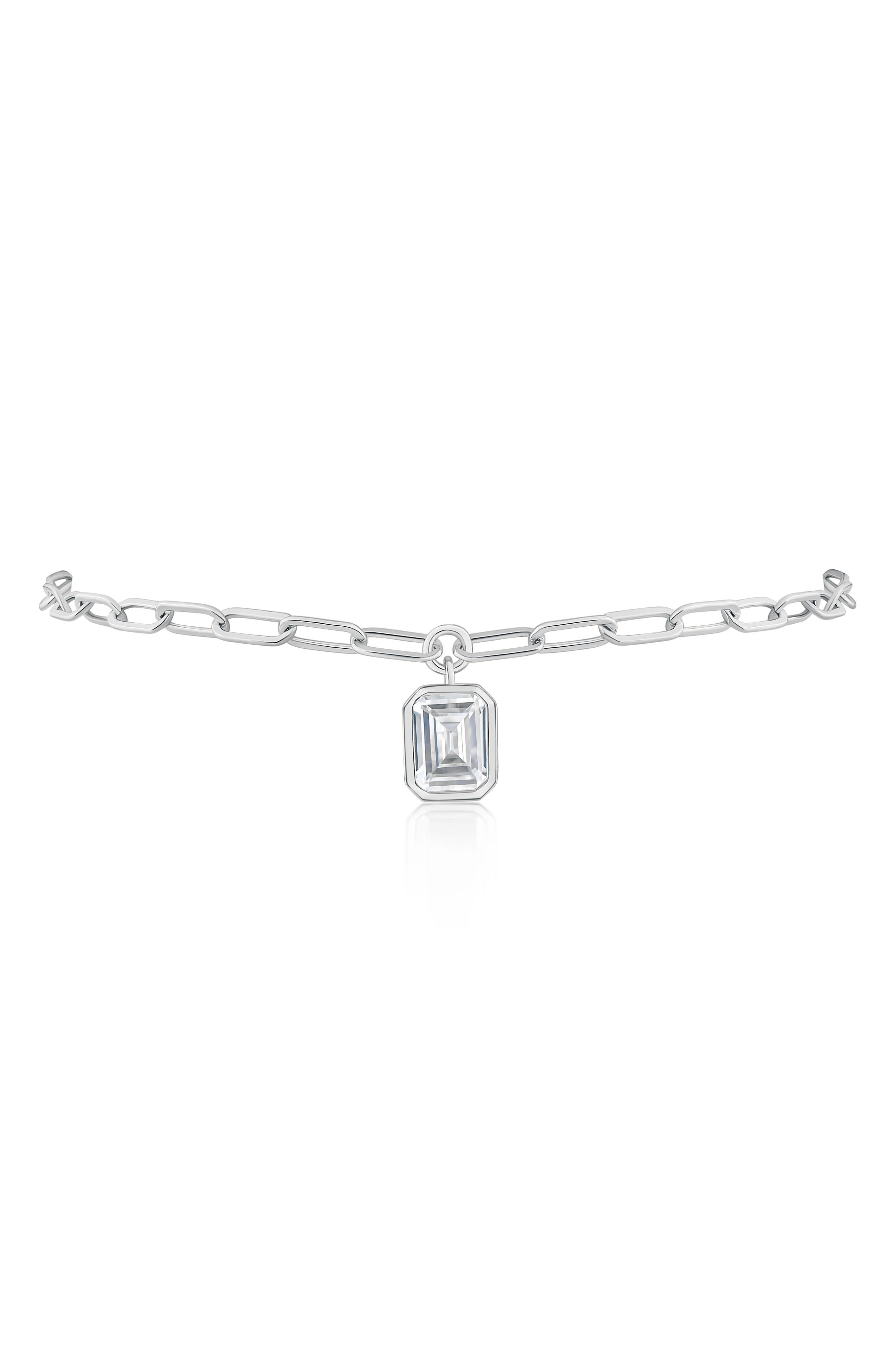 Emerald Cut Cubic Zirconia Charm Anklet