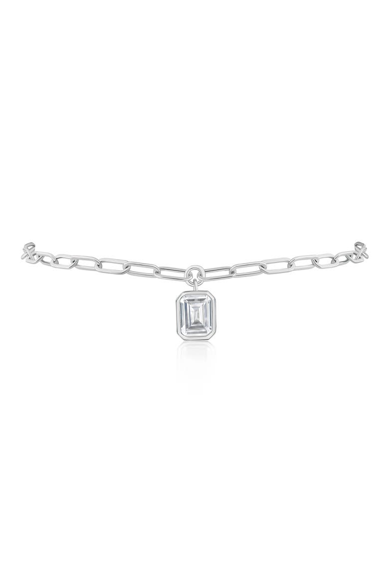 Emerald Cut Cubic Zirconia Charm Anklet, Main, color, CLEAR SILVER