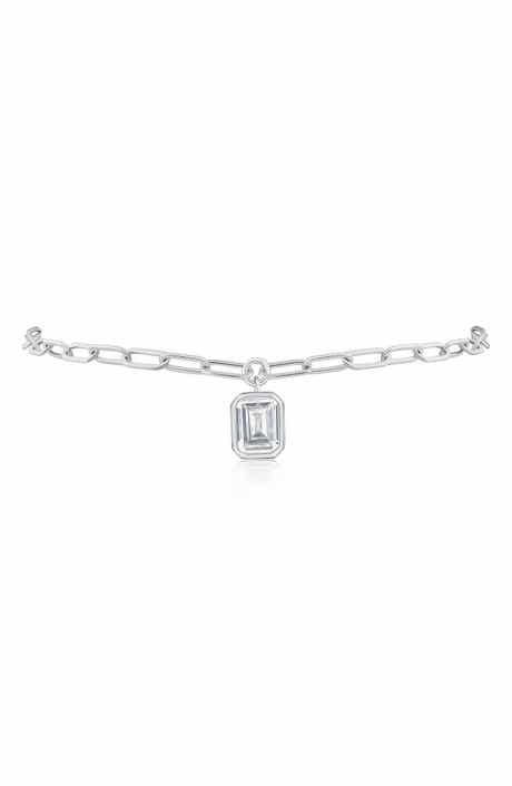 Emerald Cut Cubic Zirconia Charm Anklet