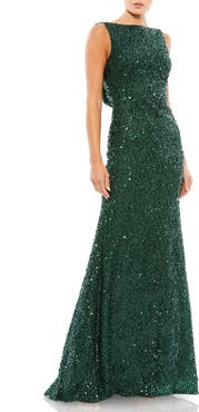 Mac Duggal Petite Sequin Sleeveless Evening Gown with Draped Back