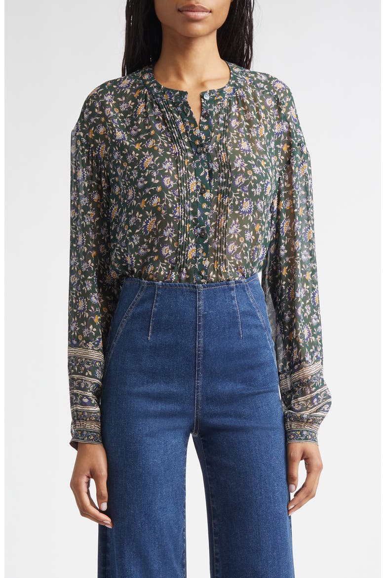 Lollie Floral Silk Button-Up Shirt, Main, color, DARK HUNTER GREEN MULTI
