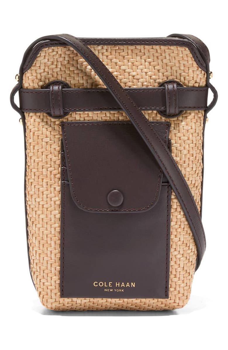 Cole Haan Alexandria Phone Pouch, Alternate, color, Natural Raffia /Dark Chocolate