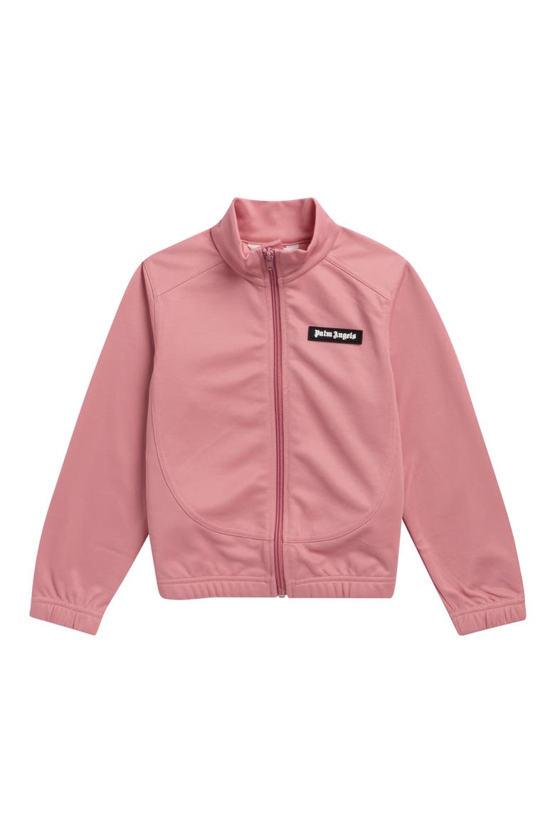Kids' Curved Logo Crop Track Jacket, Main, color, ANTIQUE ROSE - OFF WHITE