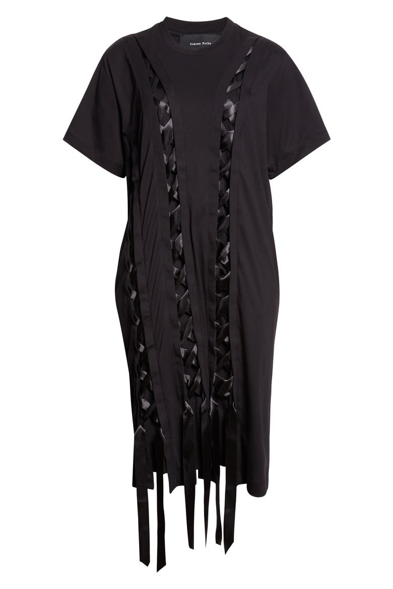 black lace up t shirt dress boohoo Women's Lace Detail Midaxi T-Shirt Dress