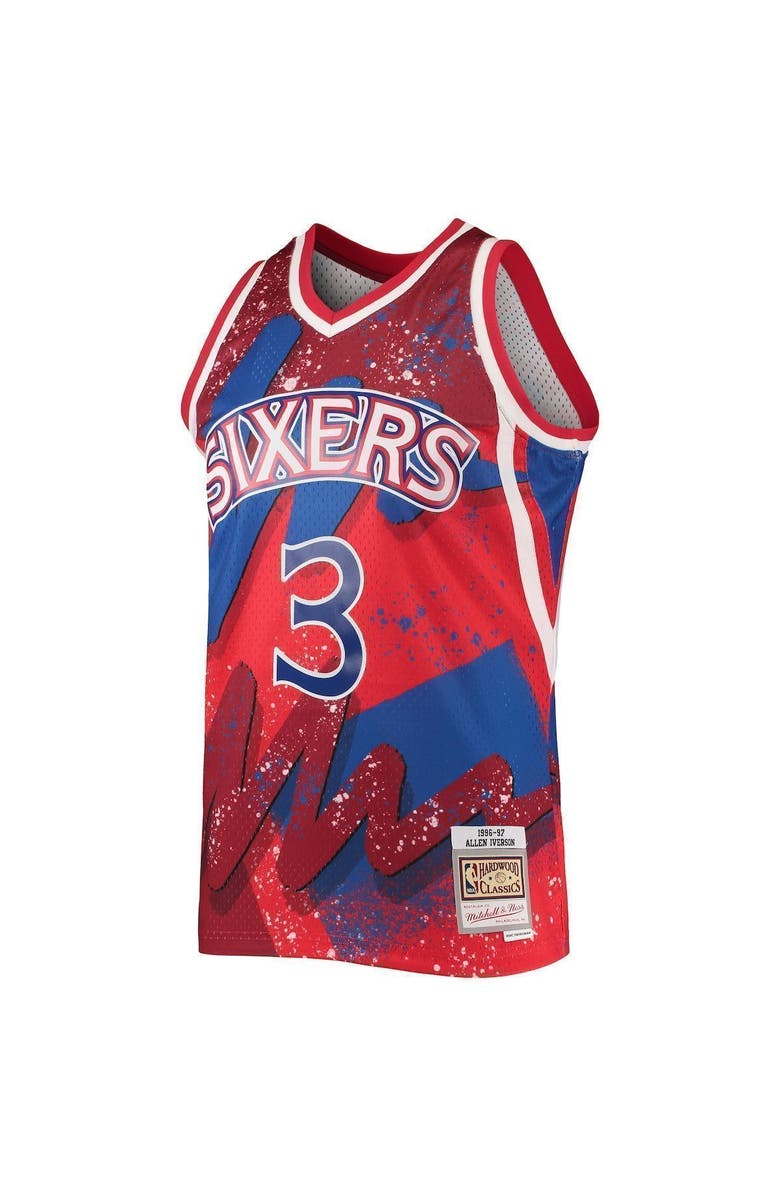 Mitchell & Ness Men's Mitchell & Ness Allen Iverson Red Philadelphia 76ers Hardwood Classics 1996/97 Hyper Hoops Swingman Jersey, Alternate, color, Red