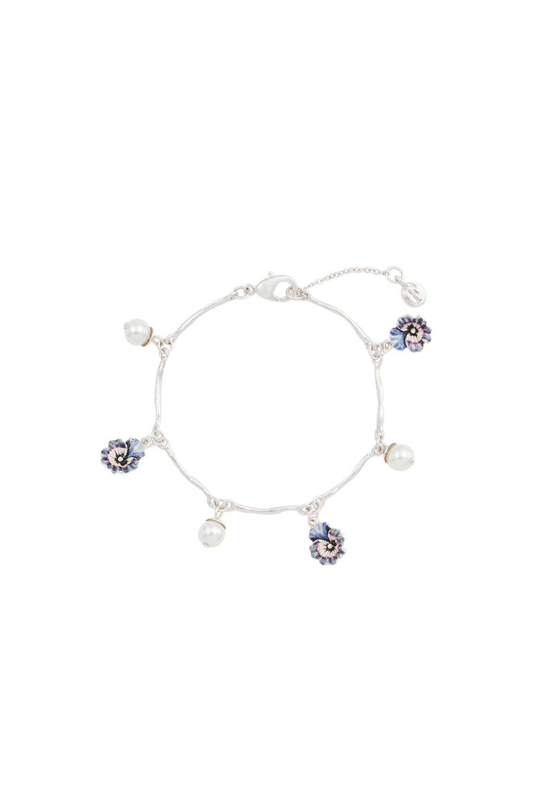 Pansy & Pearl Charm Bracelet, Main, color, Silver