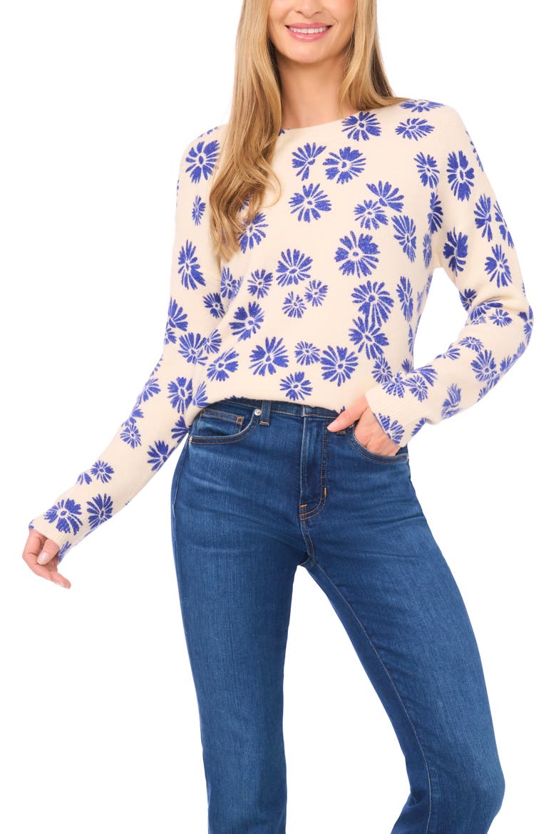Floral Sweater, Main, color, BIRCH