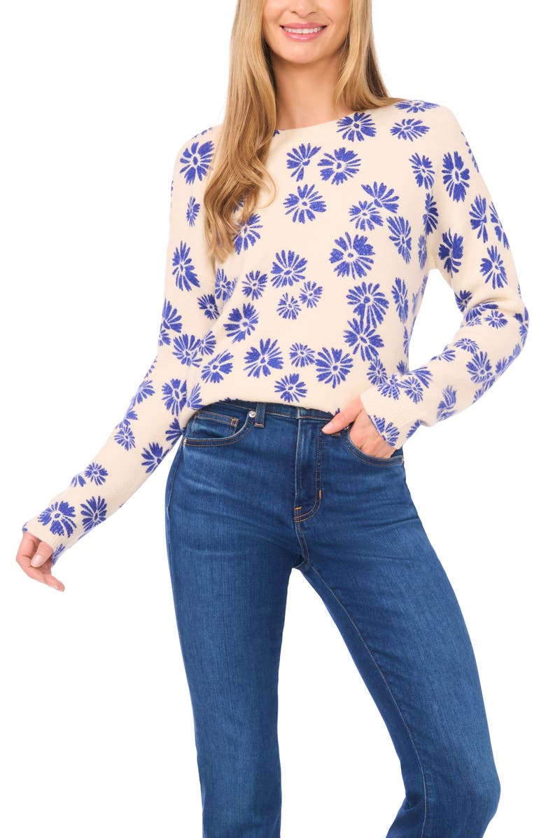 CeCe Floral Sweater, Main, color, Birch