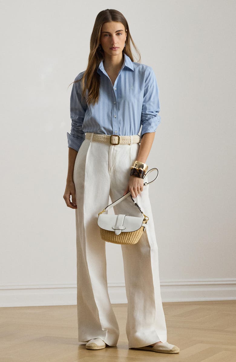 Lauren Ralph Lauren Stripe Cotton Broadcloth Button-Up Shirt, Alternate, color, Blue/ White Multi