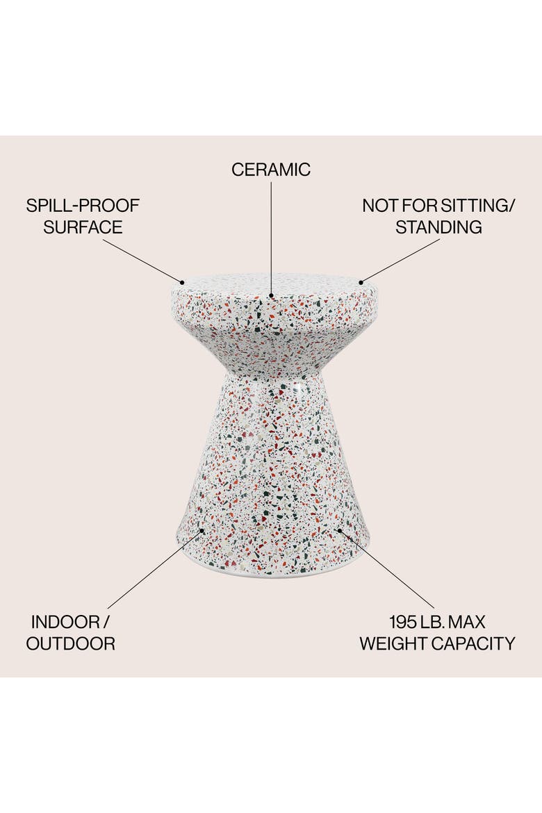 Xenia Modern Terrazzo Ceramic Outdoor Garden Stool, Hourglass Accent Side Table & Plant Stand for Patio or Living Room, Alternate, color, Multi