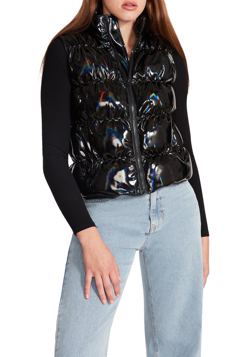 Gabriella Holographic Puffer Vest, Main, color, BLACK