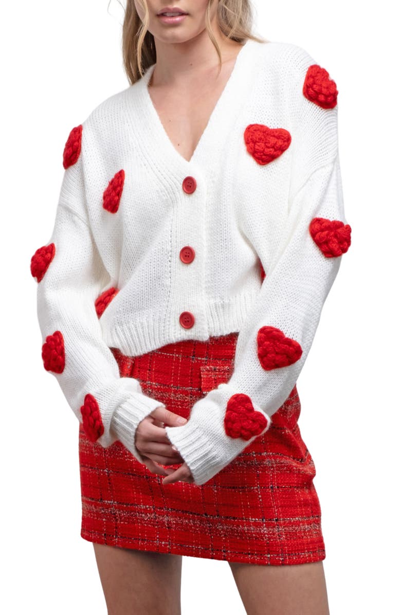 Blu Pepper Puffy Heart Button Front Cardigan, Main, color, 
