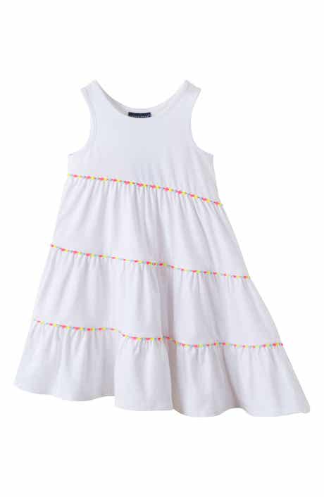 Andy & Evan Kids' Pompom Trim Asymmetric Dress