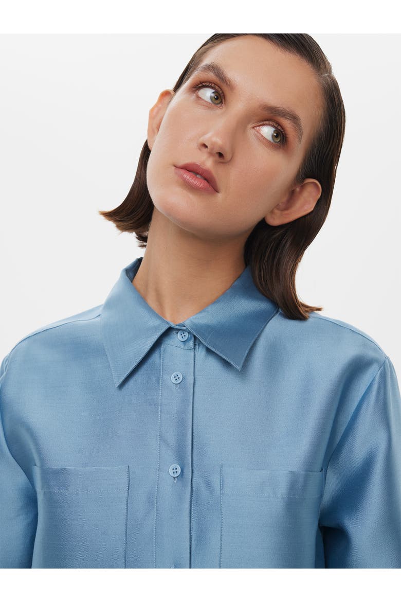 Silk-Wool Blend Fitted Shirt, Alternate, color, Steel Blue