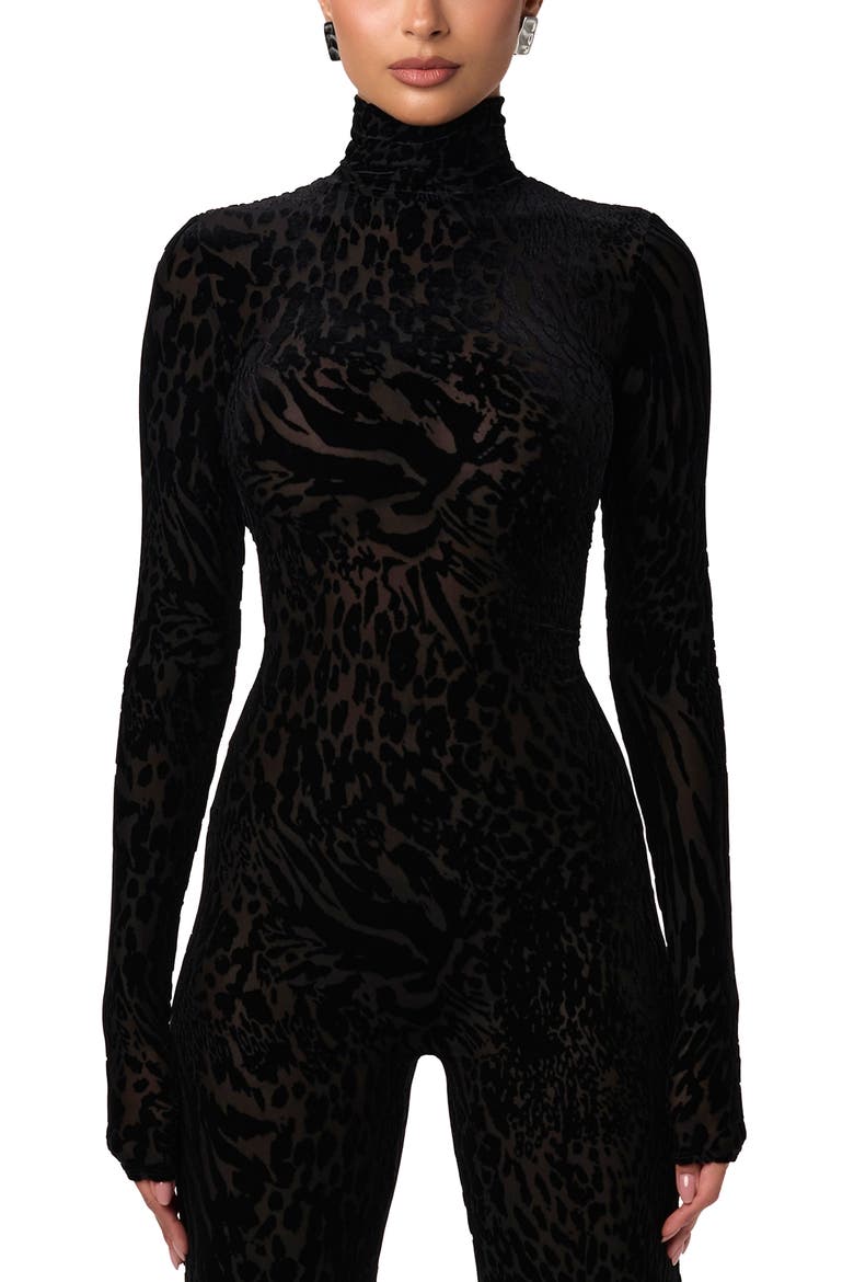Burnout Long Sleeve Jumpsuit, Alternate, color, BLACK