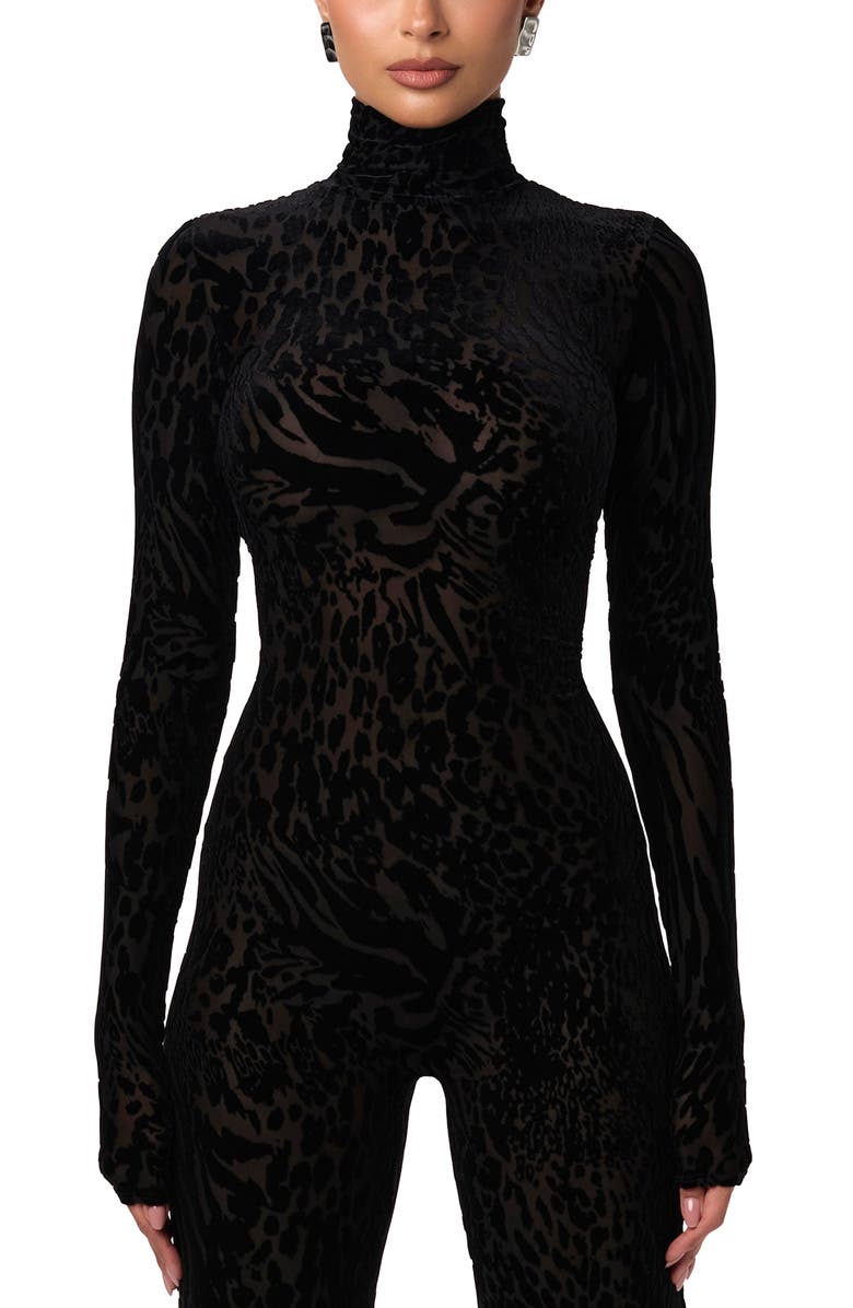 Naked Wardrobe Burnout Long Sleeve Jumpsuit, Alternate, color,