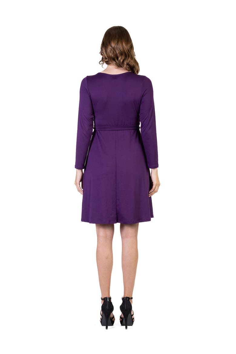 Chic V-Neck Long Sleeve Belted Dress, Alternate, color, Purple
