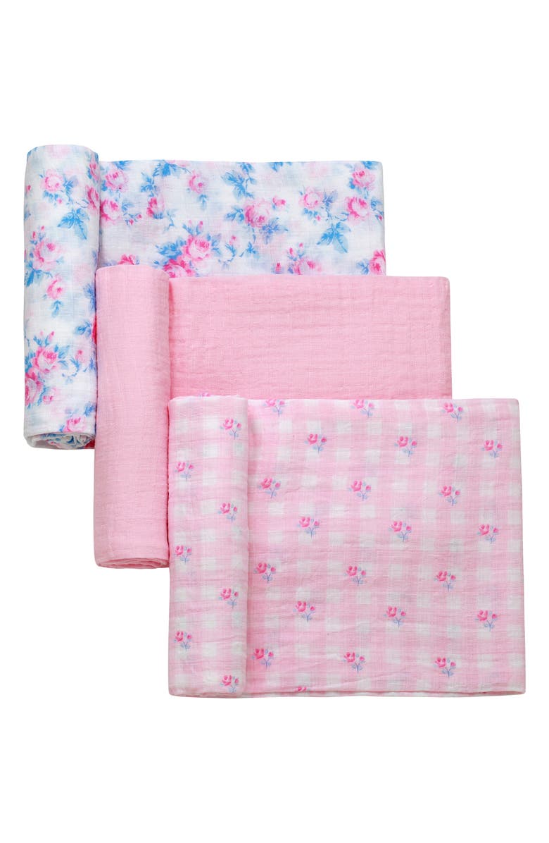 Little Me 3-Pack Cotton Muslin Swaddle Blankets, Main, color,