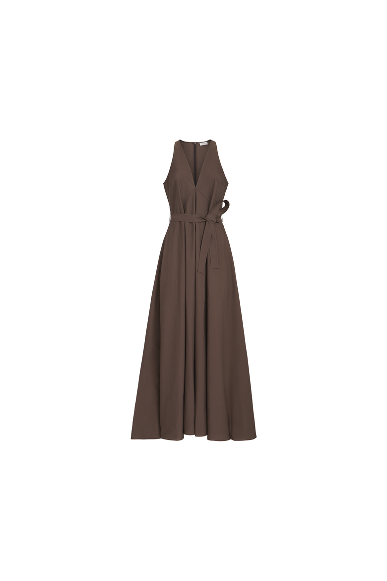 Techno cotton poplin belted dress, Alternate, color, Chocolate