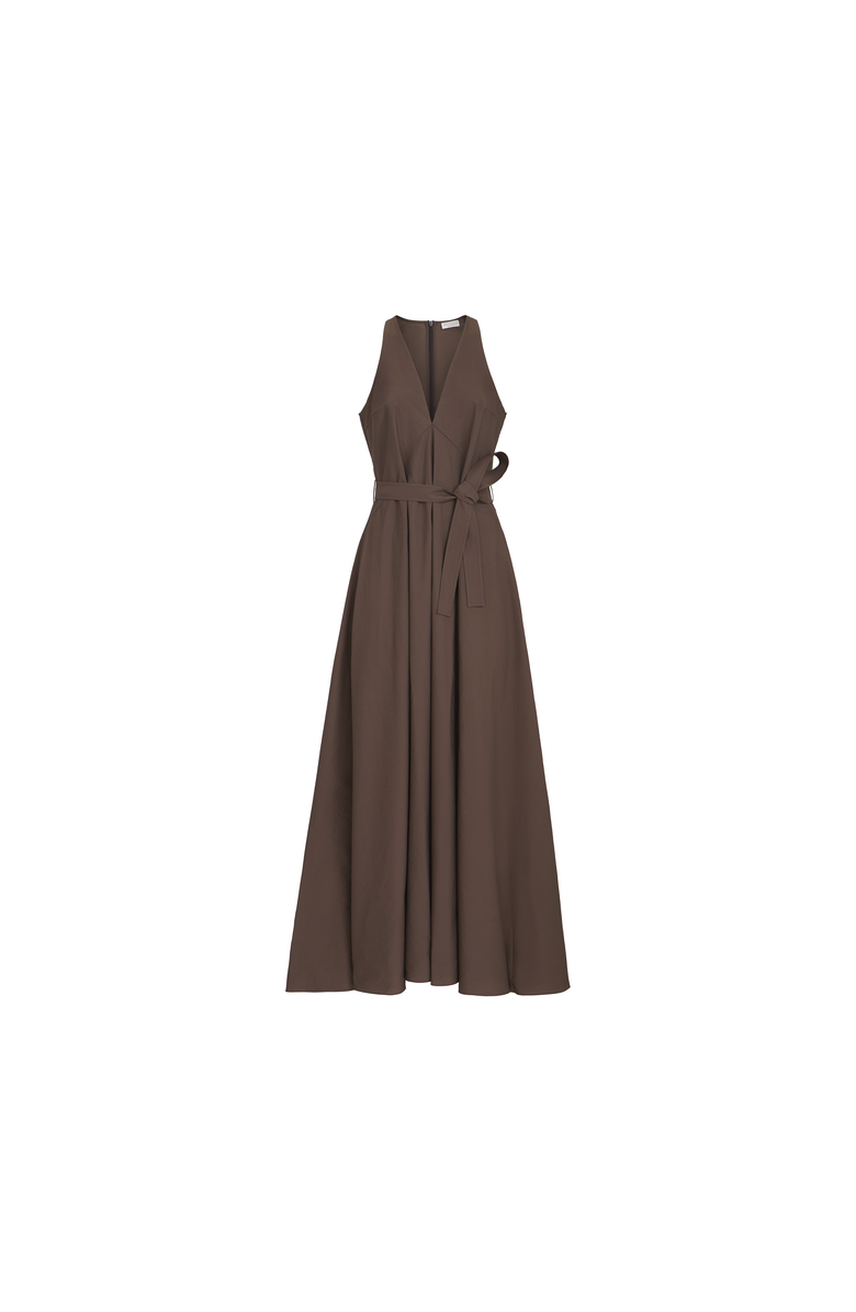 Brunello Cucinelli Techno cotton poplin belted dress, Alternate, color, Chocolate