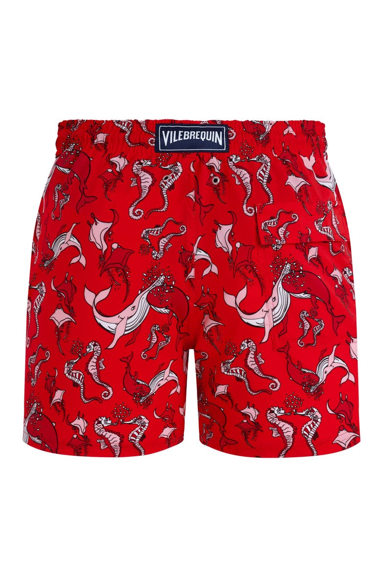 Men Stretch Short Swim Shorts Whales love, Alternate, color, poppy red