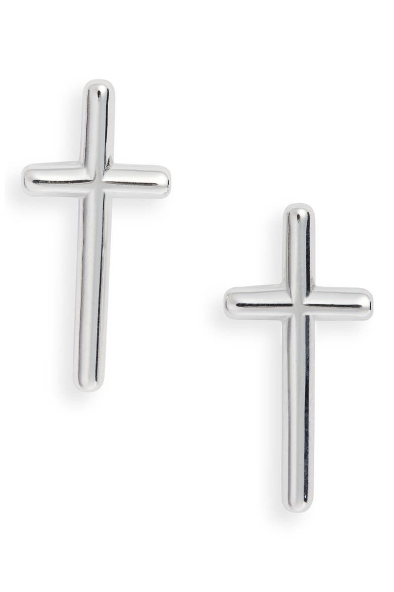 Cross Stud Earrings, Main, color, RHODIUM