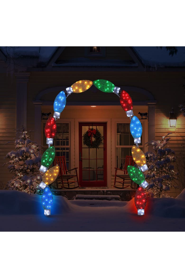 8 ft. Illuminated Tinsel C9 Bulb Arch, Alternate, color, Multicolor