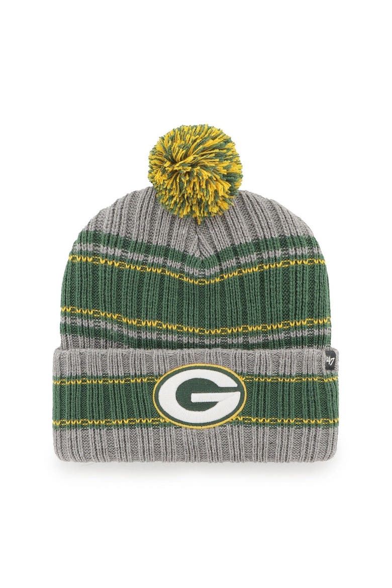 Men's '47  Graphite Green Bay Packers Rexford Cuffed Knit Hat with Pom, Main, color, Graphite