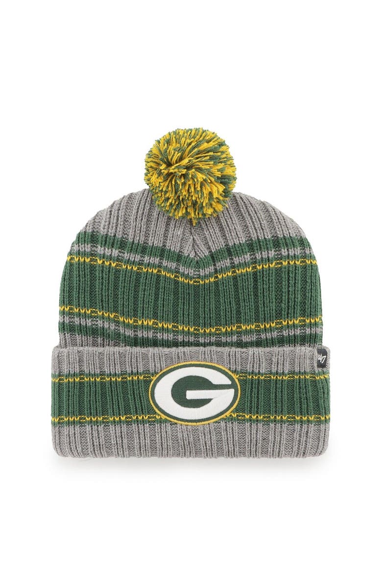 '47 Men's '47  Graphite Green Bay Packers Rexford Cuffed Knit Hat with Pom, Main, color, Graphite
