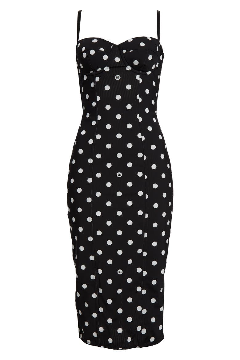 Polka Dot Corset Sheath Dress, Alternate, color, BLACK/ WHITE DOT