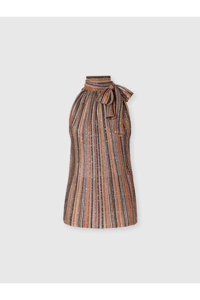 Sleeveless Top In Ribbed Viscose Lamé With Scarf Collar, Main, color, Gold& Beige