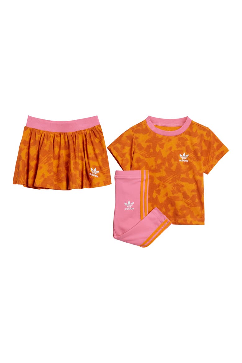 Lifestyle T-Shirt, Skirt & Leggings Set, Main, color, BRIGHT ORANGE/ PINK FUSION
