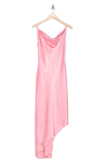 BEBE BEBE ASYMMETRIC SATIN SLIPDRESS