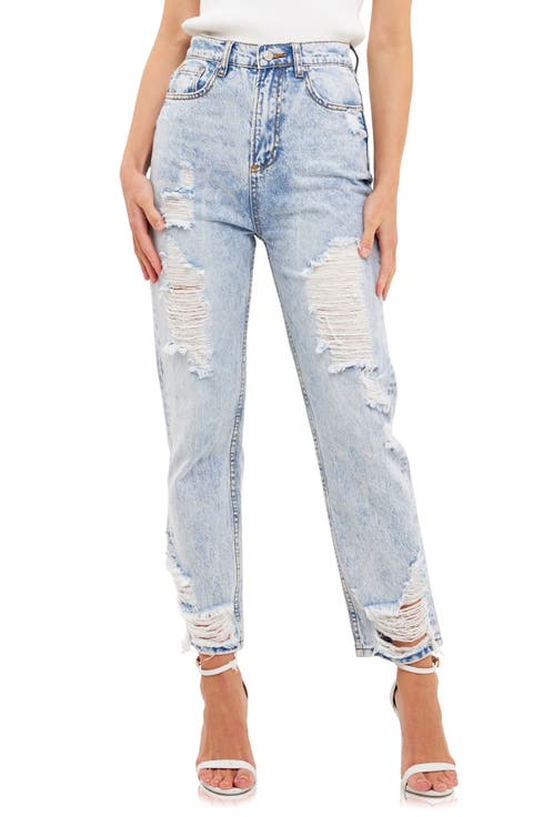 Ripped Straight Leg Nonstretch Jeans