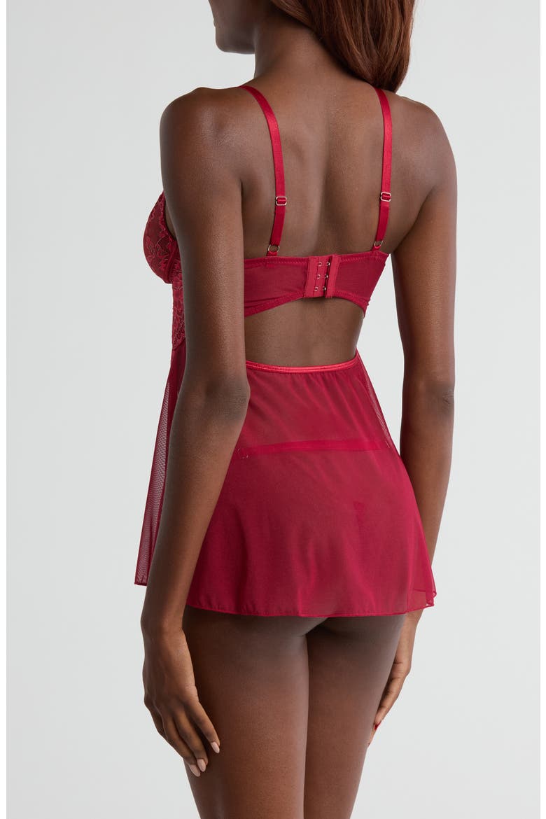 Floral Lace Babydoll Chemise & Thong Set, Alternate, color, RED