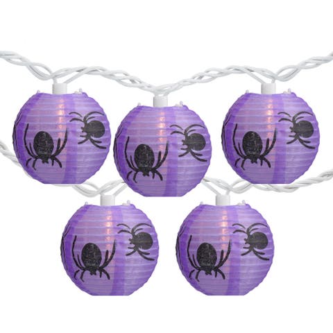 10ct Spider Paper Lantern Halloween Lights - Purple - Clear Lights - 8.5' White Wire