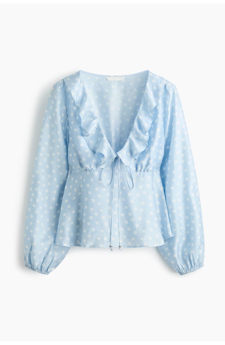 H&M Flounce-trimmed Blouse, Main, color, Light Blue/Polka Dot